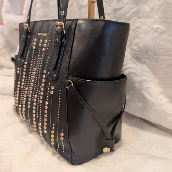 Michael KorsBlack & Gold Studded Voyager Tote Shoulder Bag Leather - Picture 4 of 11